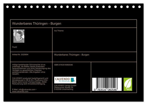 Produktbild: Wunderbares Th&uuml;ringen - Burgen (Tischkalender 2026 DIN A5 quer), CALVENDO Monatskalender