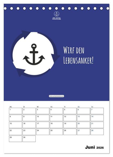 Produktbild: hafenprinzessin: Ankertr&auml;ume & Meer - Der moderne Zitate-Wandkalender f&uuml;r maritime Lebensmomente! (Tischkalender 2026 DIN A5 hoch), CALVENDO Monatskalender