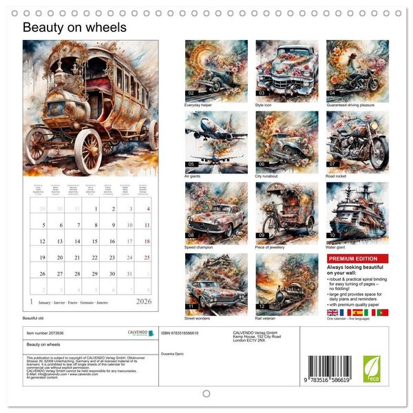 Produktbild: Beauty on wheels (Wall Calendar 2026 12 &times; 12 Inch) CALVENDO 12 Month Wall Calendar