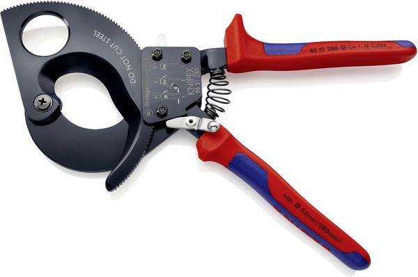 Produktbild: Knipex 95 31 280 Ratschen-Kabelschneider Geeignet f&uuml;r (Abisoliertechnik) Alu- und Kupferkabel, ein- und mehrdr&auml;htig 52 mm 380 mm&sup2;