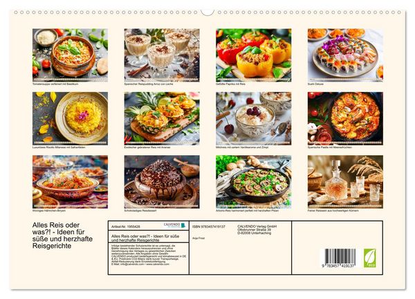 Produktbild: Alles Reis oder was?! - Ideen f&uuml;r s&uuml;&szlig;e und herzhafte Reisgerichte (hochwertiger Premium Wandkalender 2026 DIN A2 quer), Kunstdruck in Hochglanz