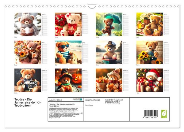 Produktbild: Teddys - Die Jahresreise der KI-Teddyb&auml;ren (Wandkalender 2026 DIN A3 quer), CALVENDO Monatskalender