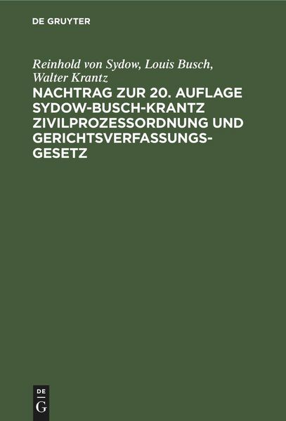 Produktbild: Nachtrag zur 20. Auflage Sydow-Busch-Krantz Zivilproze&szlig;ordnung und Gerichtsverfassungsgesetz