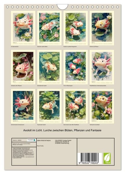 Produktbild: Axolotl im Licht. Lurche zwischen Bl&uuml;ten, Pflanzen und Fantasie (Wandkalender 2027 DIN A4 hoch), CALVENDO Monatskalender