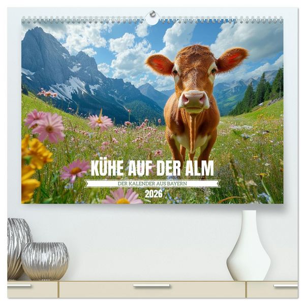 Produktbild: K&Uuml;HE AUF DER ALM &ndash; Der Kalender aus Bayern (hochwertiger Premium Wandkalender 2026 DIN A2 quer), Kunstdruck in Hochglanz