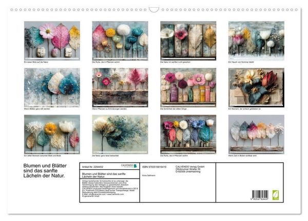 Produktbild: Blumen und Bl&auml;tter sind das sanfte L&auml;cheln der Natur. (Wandkalender 2027 DIN A2 quer), CALVENDO Monatskalender