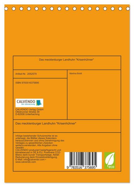 Produktbild: Das mecklenburger Landhuhn "Krisenh&uuml;hner" (Tischkalender 2026 DIN A5 hoch), CALVENDO Monatskalender