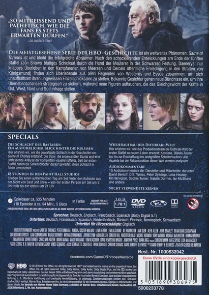 Produktbild: Game of Thrones - Staffel 6 [5 DVDs]