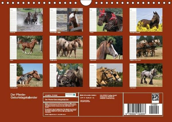 Produktbild: Der Pferde-Geburtstagskalender (Wandkalender immerw&auml;hrend DIN A4 quer)
