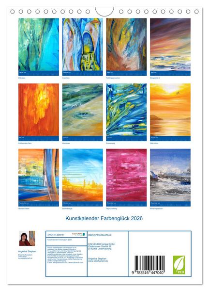 Produktbild: Kunstkalender Farbengl&uuml;ck 2026 (Wandkalender 2026 DIN A4 hoch), CALVENDO Monatskalender