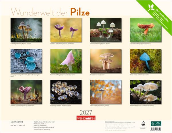 Produktbild: Wunderwelt der Pilze Kalender 2027