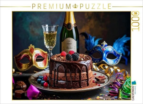 CALVENDO Puzzle Französische Schokoladen Torte mit venezianischen Masken | 1000 Teile Lege-Größe 64x48cm Foto-Puzzle für glückliche Stunden