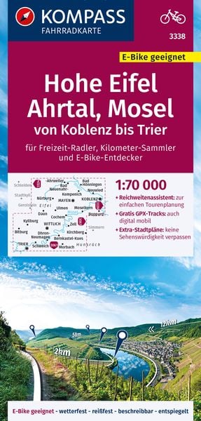 Produktbild: KOMPASS Fahrradkarte 3338 Hohe Eifel, Ahrtal, Mosel, von Koblenz bis Trier 1:70.000