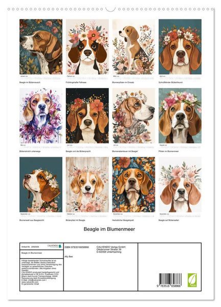 Produktbild: Beagle im Blumenmeer (hochwertiger Premium Wandkalender 2026 DIN A2 hoch), Kunstdruck in Hochglanz