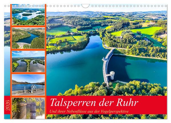 Produktbild: Talsperren der Ruhr und ihrer Nebenfl&uuml;sse aus der Vogelperspektive (Wandkalender 2026 DIN A3 quer), CALVENDO Monatskalender