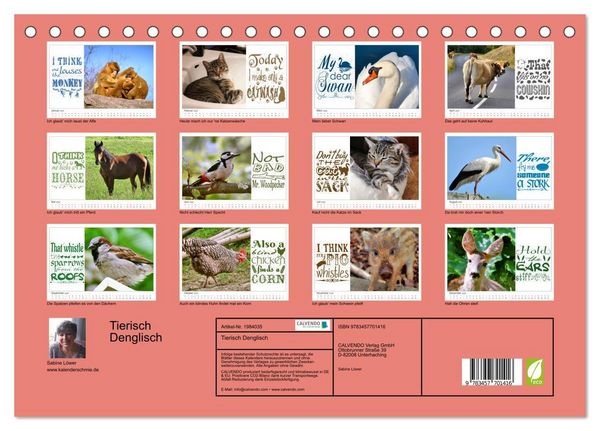 Produktbild: Tierisch Denglisch (Tischkalender 2026 DIN A5 quer), CALVENDO Monatskalender