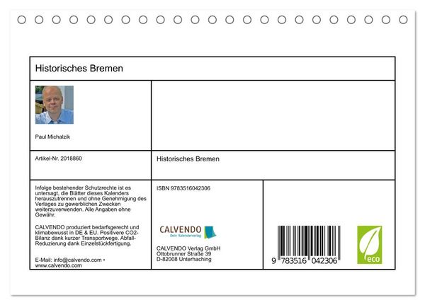 Produktbild: Historisches Bremen (Tischkalender 2026 DIN A5 quer), CALVENDO Monatskalender