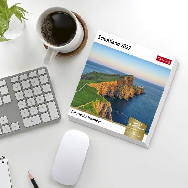 Produktbild: Schottland Sehnsuchtskalender 2027 - Wochenkalender mit 53 Postkarten