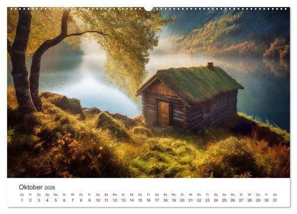 Produktbild: H&uuml;ttenzauber - Ein visueller Streifzug durch Norwegens Wildnis (hochwertiger Premium Wandkalender 2026 DIN A2 quer), Kunstdruck in Hochglanz
