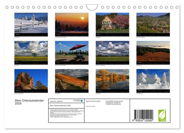 Produktbild: Mein Ortenaukalender 2026 (Wandkalender 2026 DIN A4 quer), CALVENDO Monatskalender