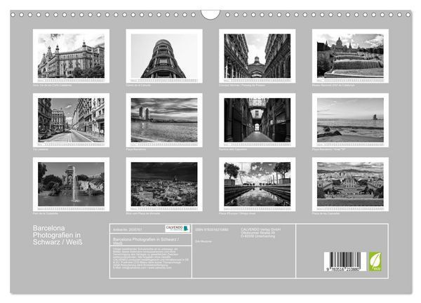 Produktbild: Barcelona Photografien in Schwarz / Wei&szlig; (Wandkalender 2026 DIN A3 quer), CALVENDO Monatskalender