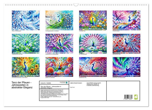 Produktbild: Tanz der Pfauen - Jahreszeiten in abstrakter Eleganz (Wandkalender 2026 DIN A2 quer), CALVENDO Monatskalender