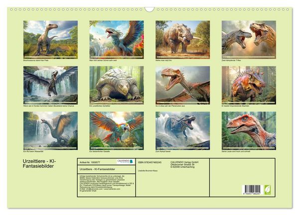 Produktbild: Urzeittiere - KI-Fantasiebilder (Wandkalender 2026 DIN A2 quer), CALVENDO Monatskalender