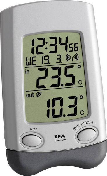 TFA Dostmann Wave Funk-Thermometer Silber