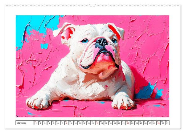 Produktbild: Bulldoggen Paintings. K&uuml;nstlerische Hundeportr&auml;ts im leuchtenden &Ouml;lgem&auml;lde-Stil (Wandkalender 2026 DIN A2 quer), CALVENDO Monatskalender