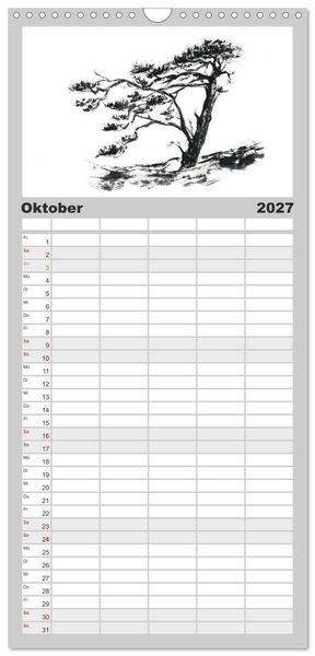 Produktbild: Familienplaner 2027 - Asiatische Tuschmalerei mit 5 Spalten (Wandkalender, 21 x 45 cm) CALVENDO