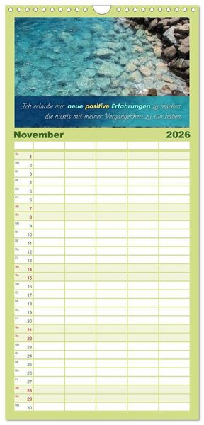 Produktbild: Familienplaner 2026 - YouFeelGood - Positive Impulse f&uuml;r mehr Selbstbewusstsein und Selbstvertrauen mit 5 Spalten (Wandkalender, 21 x 45 cm) CALVENDO