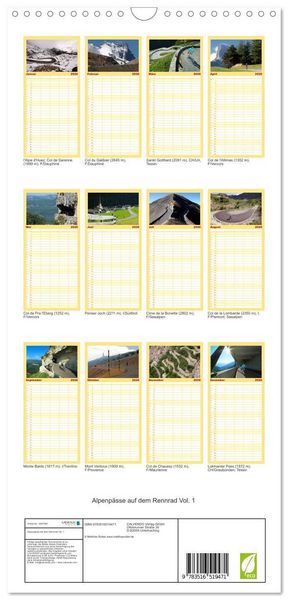 Produktbild: Familienplaner 2026 - Alpenp&auml;sse auf dem Rennrad Vol. 1 mit 5 Spalten (Wandkalender, 21 x 45 cm) CALVENDO