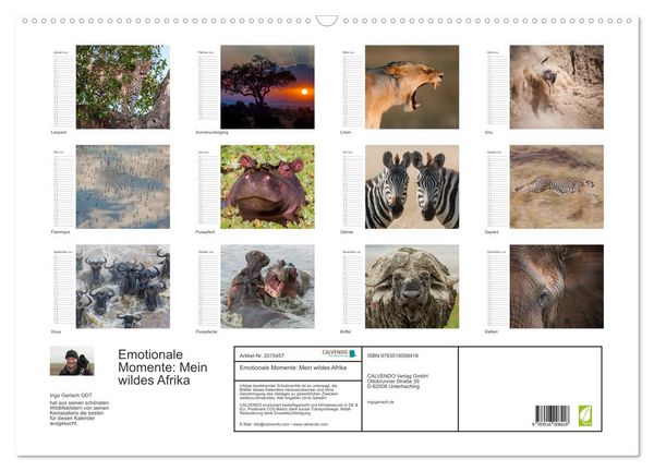 Produktbild: Emotionale Momente: Mein wildes Afrika (Wandkalender 2026 DIN A2 quer), CALVENDO Monatskalender
