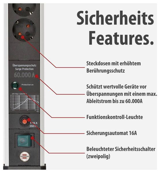 Produktbild: Brennenstuhl 1391010601 &Uuml;berspannungsschutz-Steckdosenleiste Silber, Schwarz Schutzkontakt 1 St.