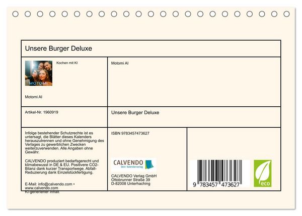 Produktbild: Unsere Burger Deluxe (Tischkalender 2026 DIN A5 quer), CALVENDO Monatskalender