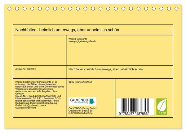 Produktbild: Nachtfalter - heimlich unterwegs, aber unheimlich sch&ouml;n (Tischkalender 2026 DIN A5 quer), CALVENDO Monatskalender