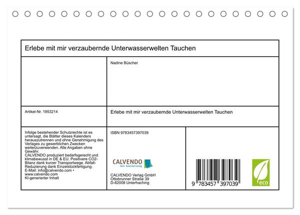 Produktbild: Erlebe mit mir verzaubernde Unterwasserwelten Tauchen (Tischkalender 2026 DIN A5 quer), CALVENDO Monatskalender