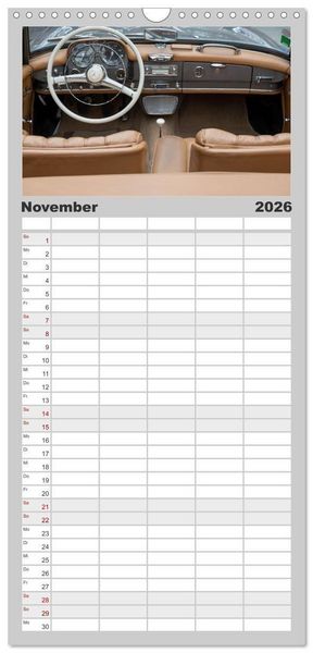 Produktbild: Familienplaner 2026 - Einsteigen, bitte! - Innenansichten automobiler Ikonen mit 5 Spalten (Wandkalender, 21 x 45 cm) CALVENDO