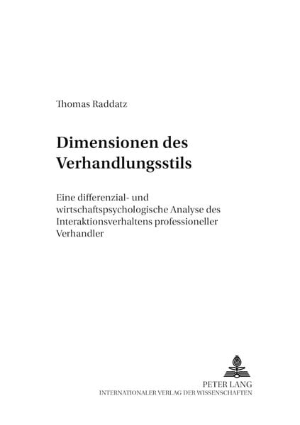 Produktbild: Dimensionen des Verhandlungsstils
