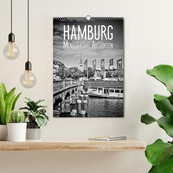 Produktbild: HAMBURG Monochrome Ansichten (Wandkalender 2026 DIN A3 hoch), CALVENDO Monatskalender
