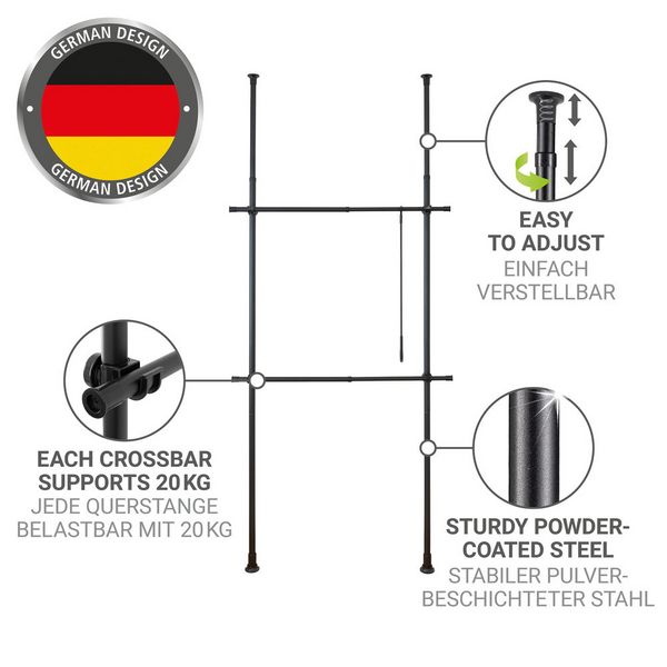Produktbild: Teleskop-Garderobensystem Mod. Herkules Basic Schwarz, aus pulverbeschichtetem Stahl