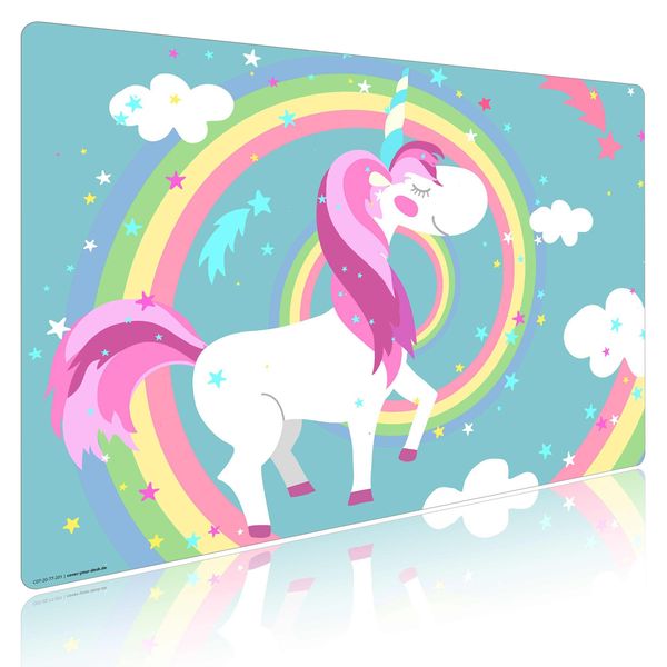 Produktbild: Cover-your-desk Schreibtischunterlage f&uuml;r Kinder Einhorn mit Regenbogen, aus hochwertigem Vinyl , 60 x 40 cm