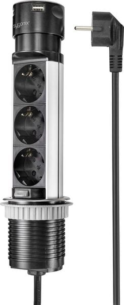 Sygonix SY-4997104 Steckdosenturm Schwarz, Edelstahl Schutzkontakt 1St.