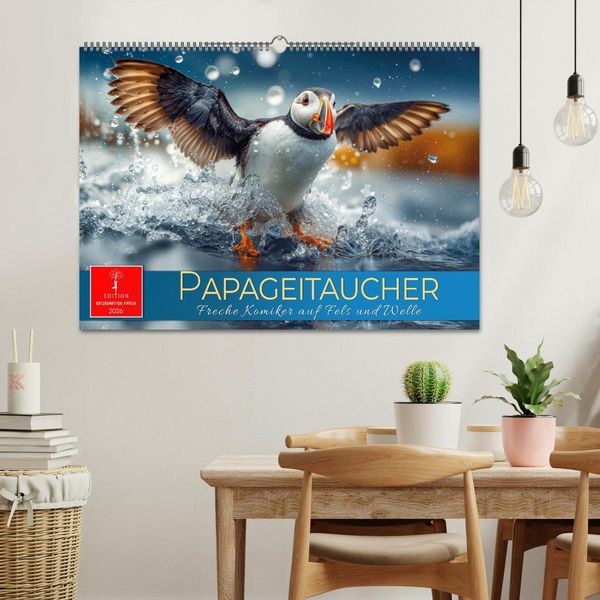 Produktbild: Papageitaucher - Freche Komiker auf Fels und Welle (Wandkalender 2026 DIN A2 quer), CALVENDO Monatskalender