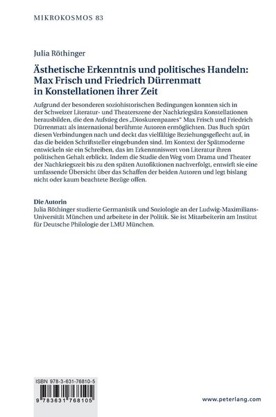 Produktbild: &Auml;sthetische Erkenntnis und politisches Handeln: Max Frisch und Friedrich D&uuml;rrenmatt in Konstellationen ihrer Zeit