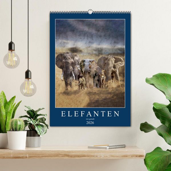 Produktbild: Elefanten - wie gemalt (Wandkalender 2026 DIN A2 hoch), CALVENDO Monatskalender