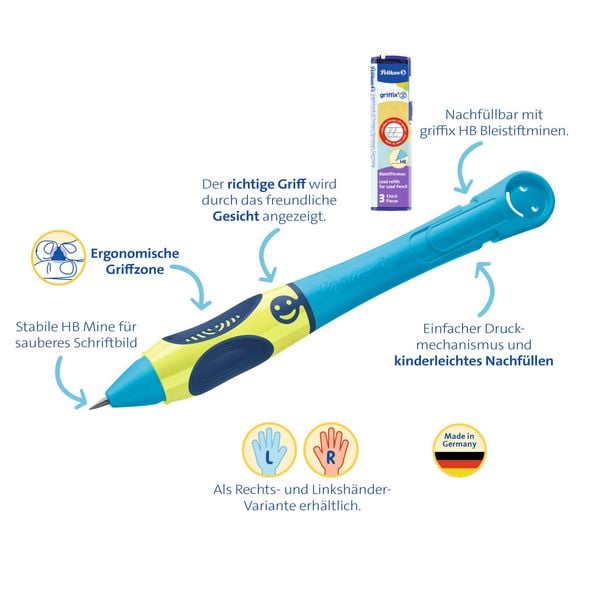 Produktbild: Pelikan Bleistift griffix&reg; f&uuml;r Rechtsh&auml;nder, Neon Fresh Blue