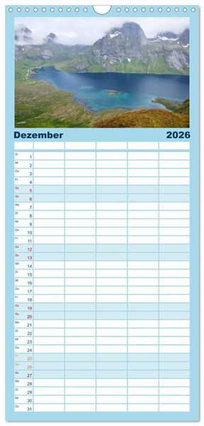 Produktbild: Familienplaner 2026 - Norwegen - Unterwegs auf den Lofoten mit 5 Spalten (Wandkalender, 21 x 45 cm) CALVENDO