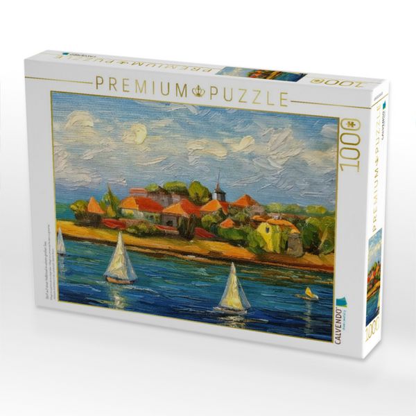 Produktbild: CALVENDO Puzzle Dorf auf einer Halbinsel in einem gro&szlig;en See | 1000 Teile Lege-Gr&ouml;&szlig;e 64x48cm Foto-Puzzle f&uuml;r gl&uuml;ckliche Stunden