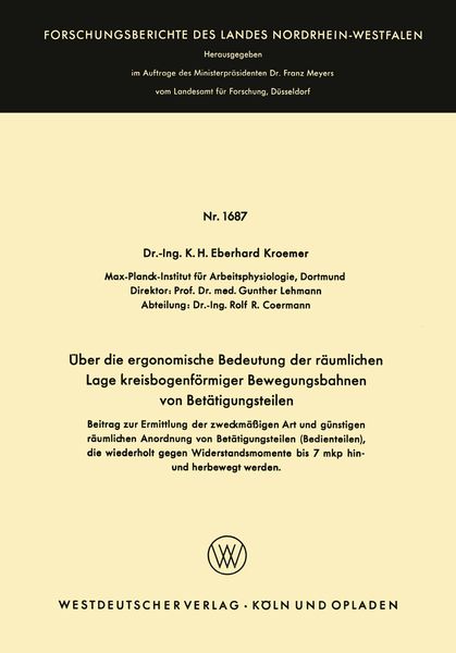 Produktbild: &Uuml;ber die ergonomische Bedeutung der r&auml;umlichen Lage kreisbogenf&ouml;rmiger Bewegungsbahnen von Bet&auml;tigungsteilen